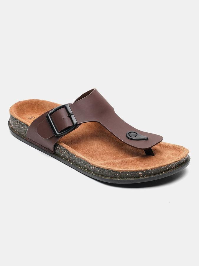 R&B Men Brown Solid Buckle Detailing Comfort Flat Sandals
