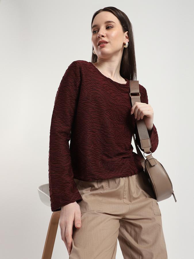 R&B Women Wine Textured Sweatshirt