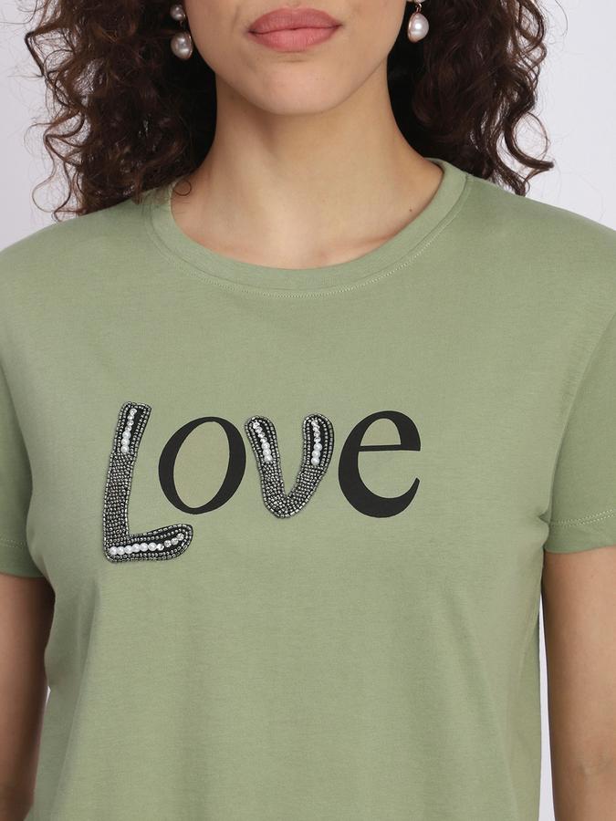 Women Cotton Regular Fit Crew Neck Graphic T-shirt