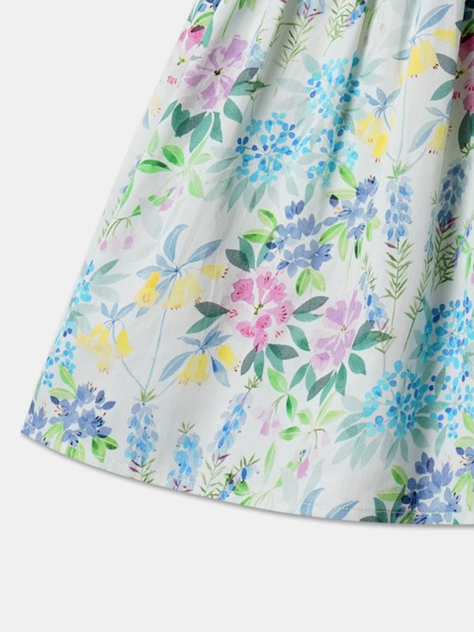 Girls Floral Print Short Sleeve Round Neck Fit and Flare Dress