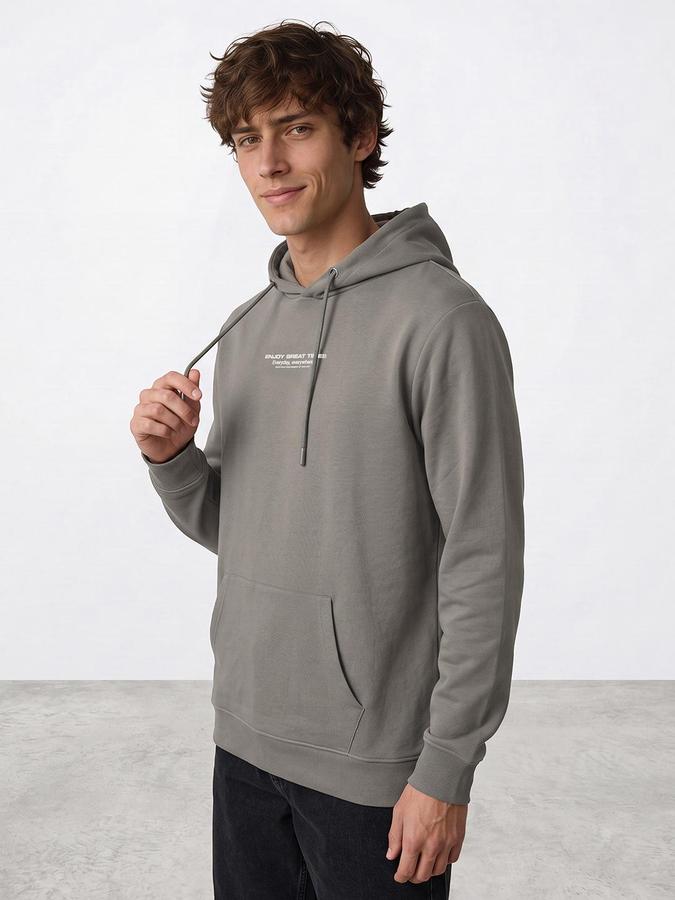 R&B Men Light Green Typography Print Hooded Long Sleeves Sweatshirt