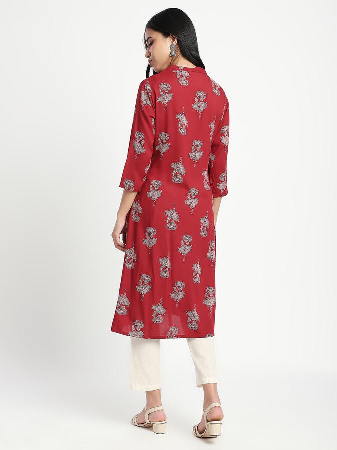 Women Viscose Regular Fit Mandarin Collar Printed Kurta