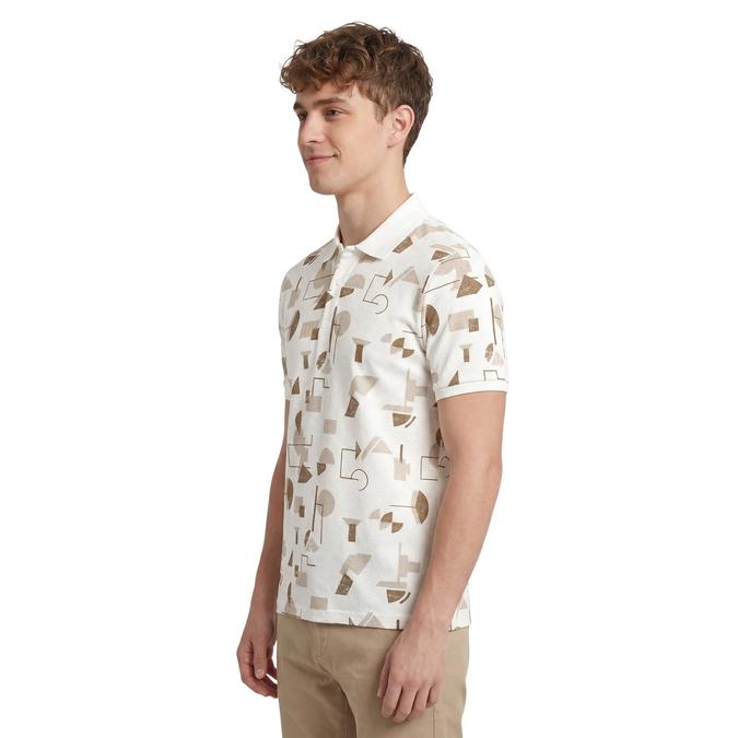 R&B Men White Cotton Printed Polo Collar T-Shirt