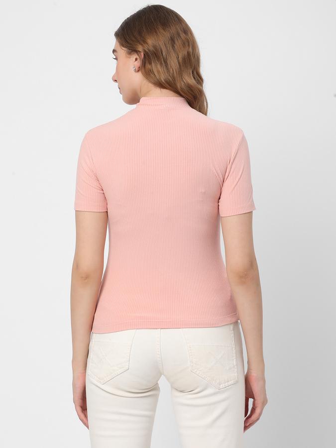 Women Ribbed Regular Fit High-Neck Top image number 2