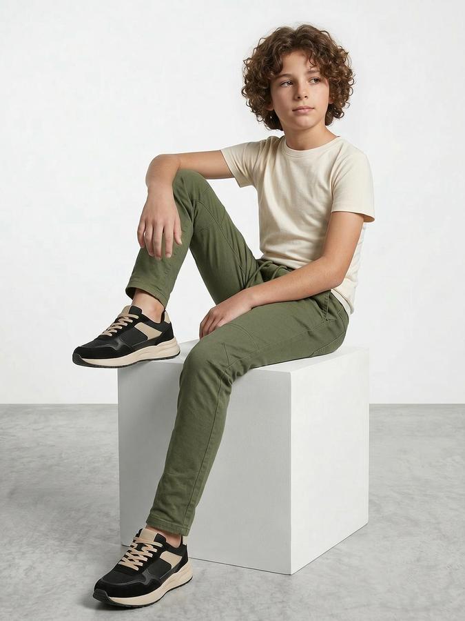 R&B Boy's Olive Regular Fit Trousers