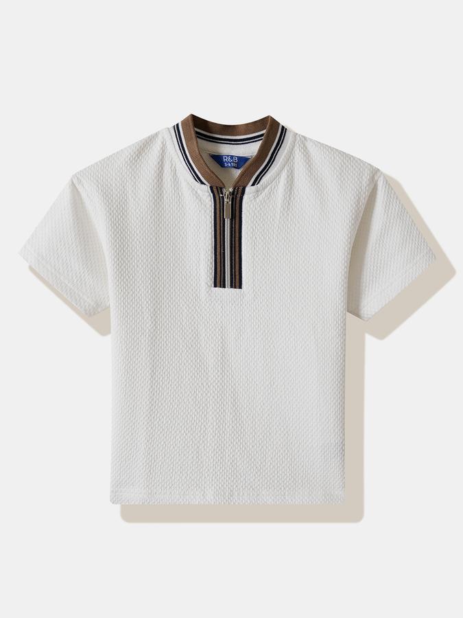 Boys Cotton Regular Fit Zip Neck Solid T-shirt