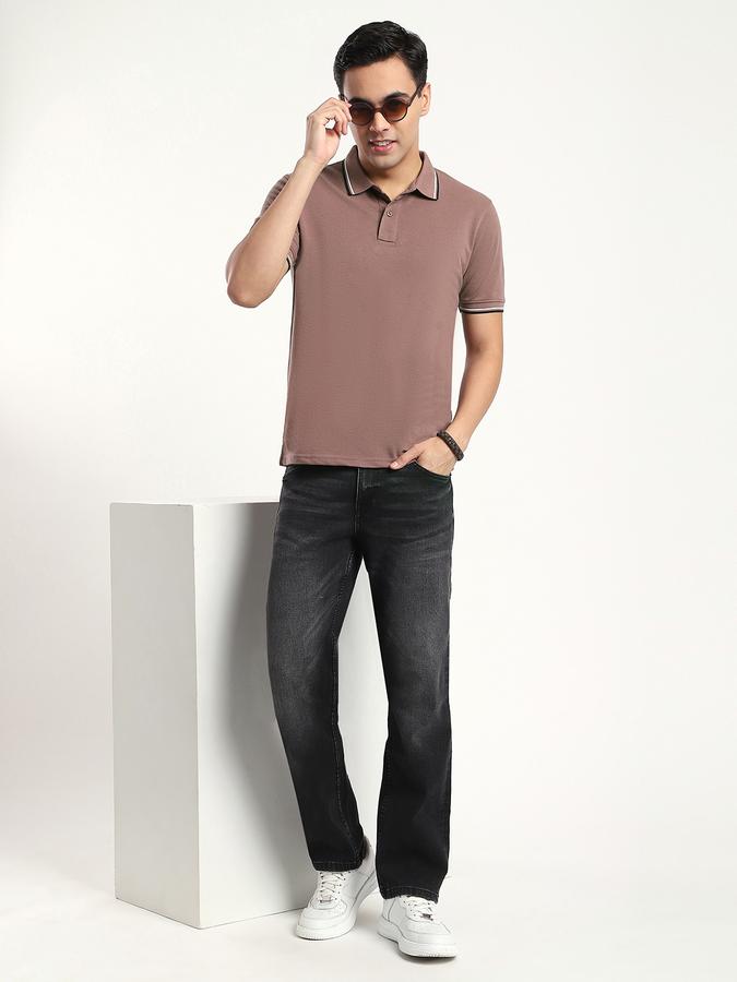 Men Cotton Blend Slim Fit Polo Neck Solid T-shirt