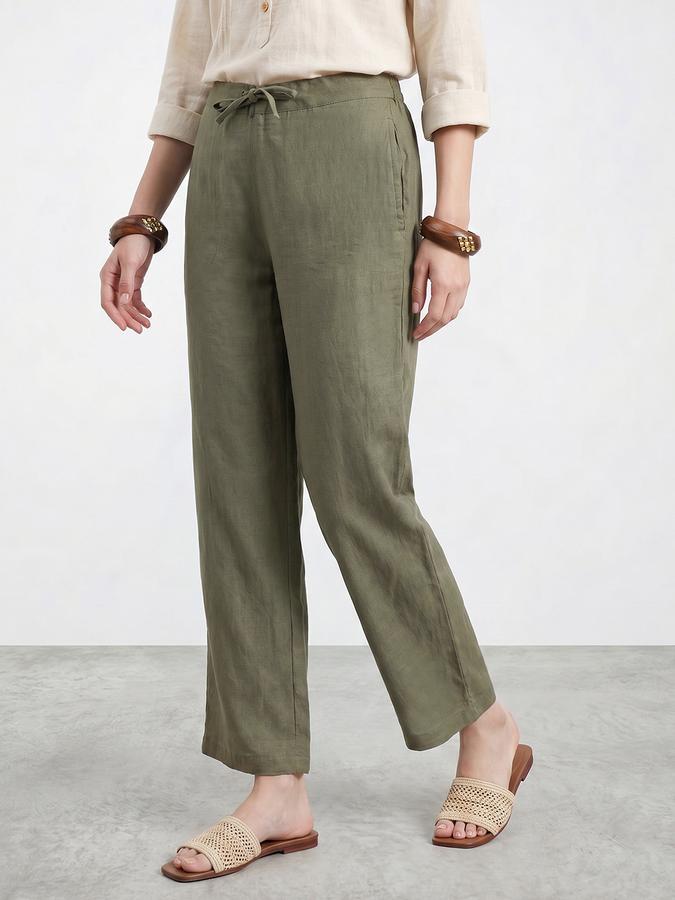 R&B Women Green Straight Fit Pure Cotton Palazoos