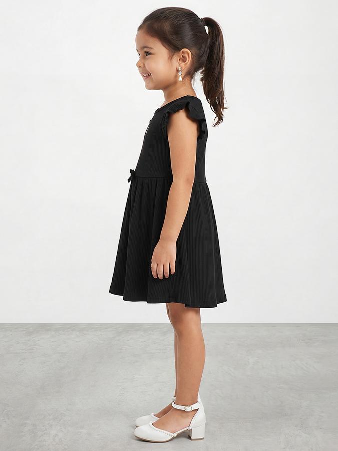 R&B Girl Black Floral Embroidery Flutter Sleeves Fit and Flare Dress
