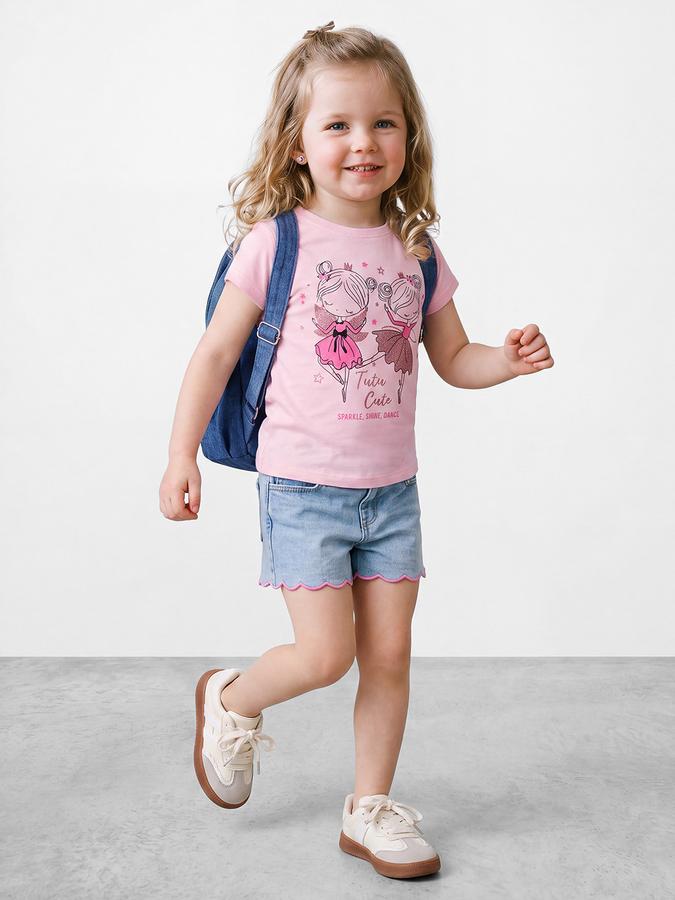 R&B Girls Pink Glitter Graphic Short Sleeves Tshirt