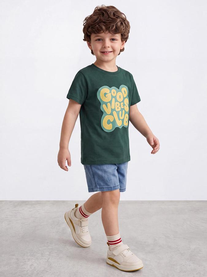 R&B Boys Green Short Sleeve Round Neck Good Vibes Club Graphic Print T-Shirt
