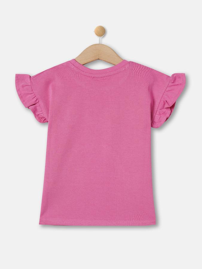 Girls Cotton Regular Fit Crew Neck Short Sleeve Graphic Top