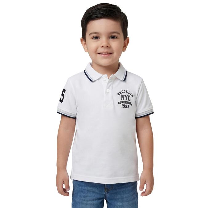 R&B Boy White Cotton Printed Polo Collar T-Shirt