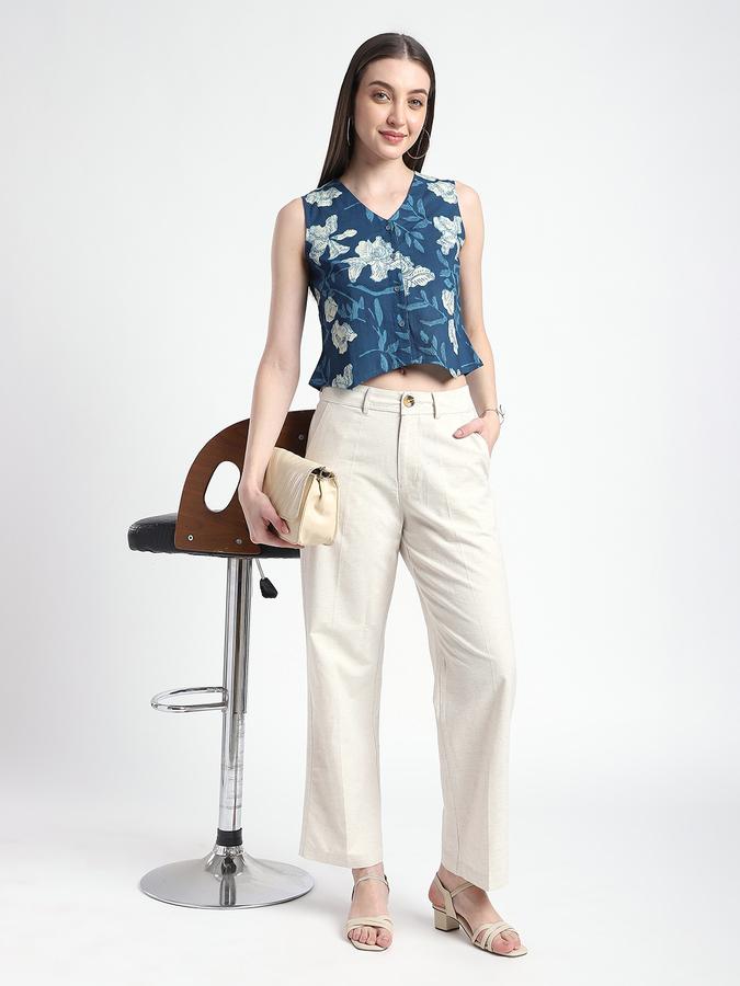 Women Cotton Regular Fit V-Neck Printed Ethnic Top