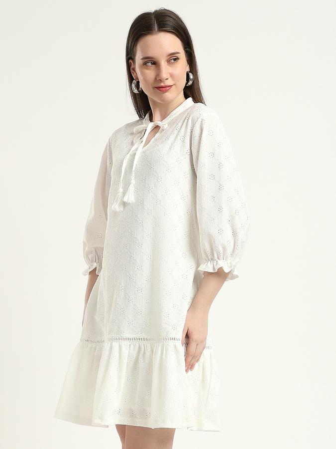 R&B Women Ivory Textured Tiered Midi Dress