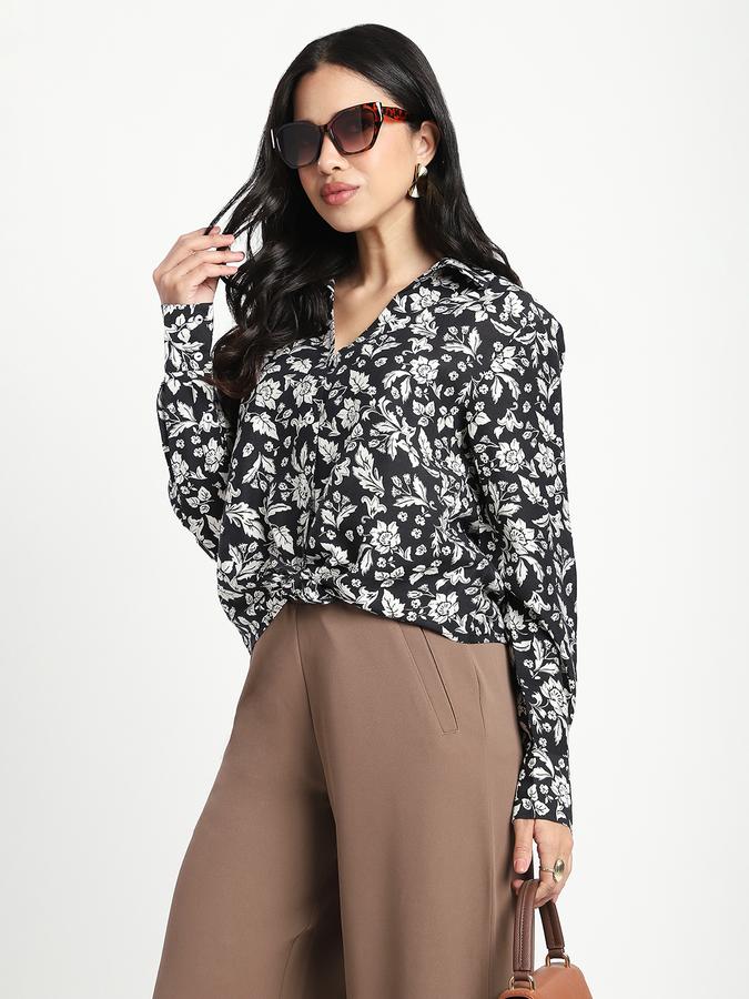 R&B Women Black Floral Print Shirt