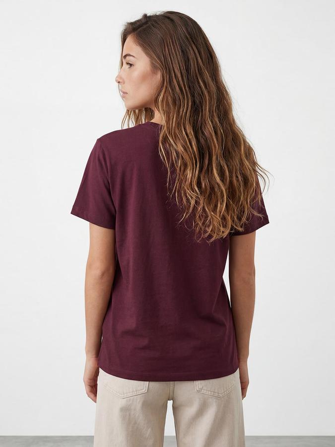 R&B Womens Wine Typography Printed Round Neck Half Sleeve Regular Fit T-Shirt