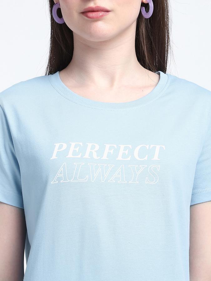 Women Cotton Regular Fit Crew Neck Slogan T-shirt