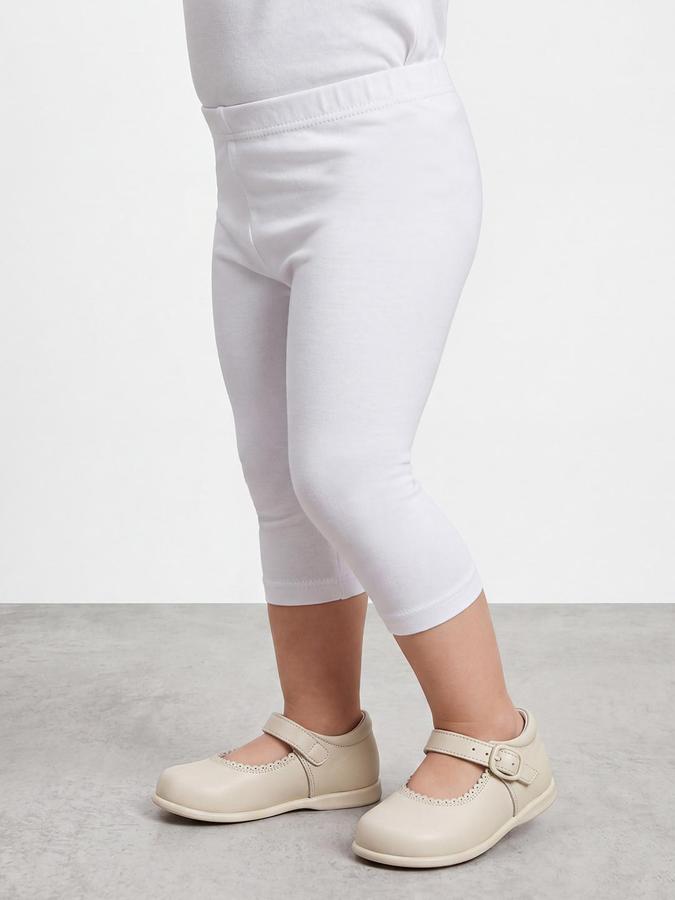 R&B Girls White Solid Mid Rise Three-Fourth Length Regular Fit Leggings