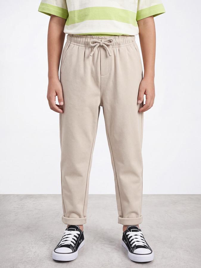 R&B Boys Beige Solid Track Pants