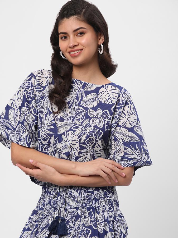 Women Cotton Relaxed Fit Round Neck Printed Ethnic Top