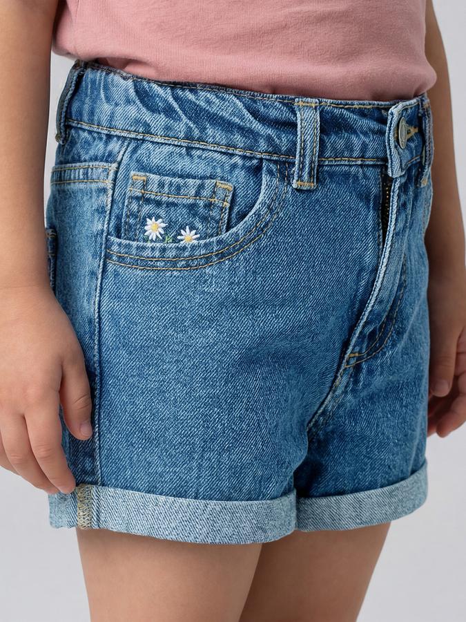 R&B Navy Blue Girls Above Knee Mid-Rise Regular Fit Shorts