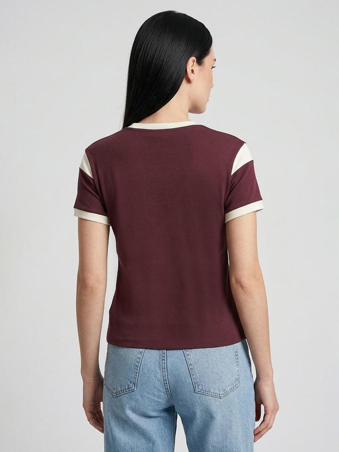 R&B Maroon Solid Women Fitted Top 