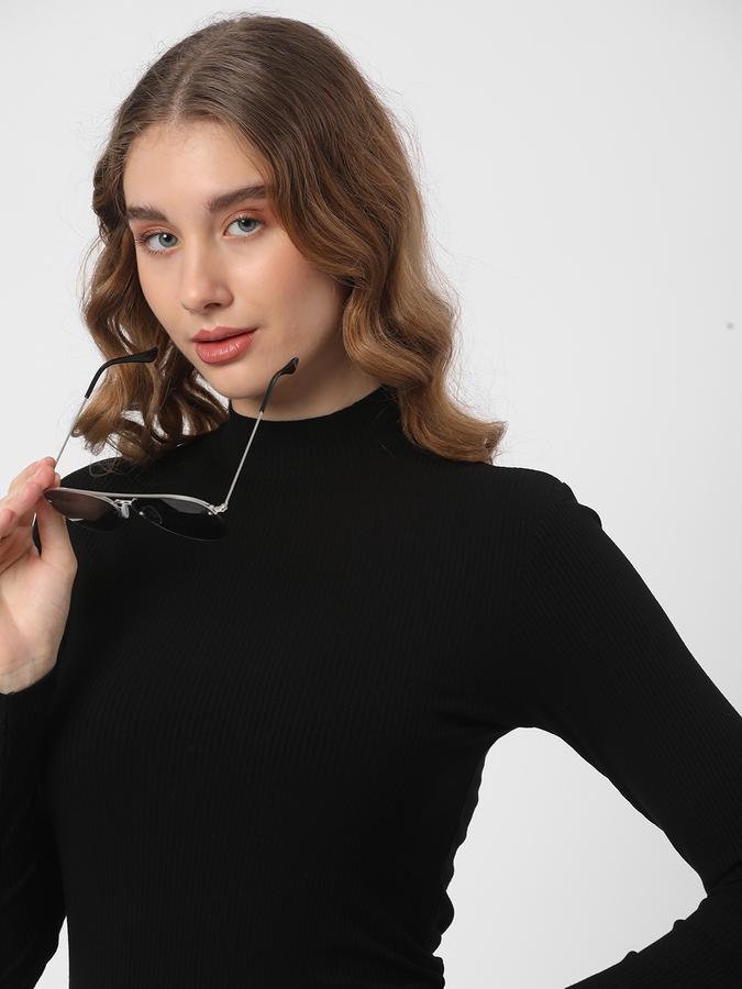 Women Ribbed Regular Fit High-Neck Top image number 0