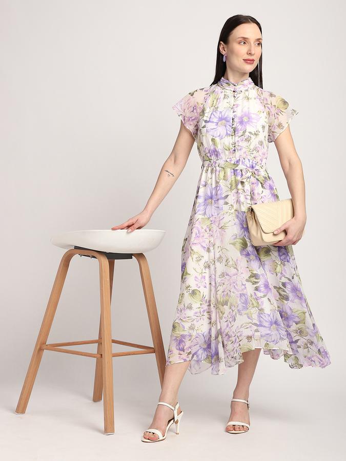 R&B Women Lilac Floral Print Midi Dress
