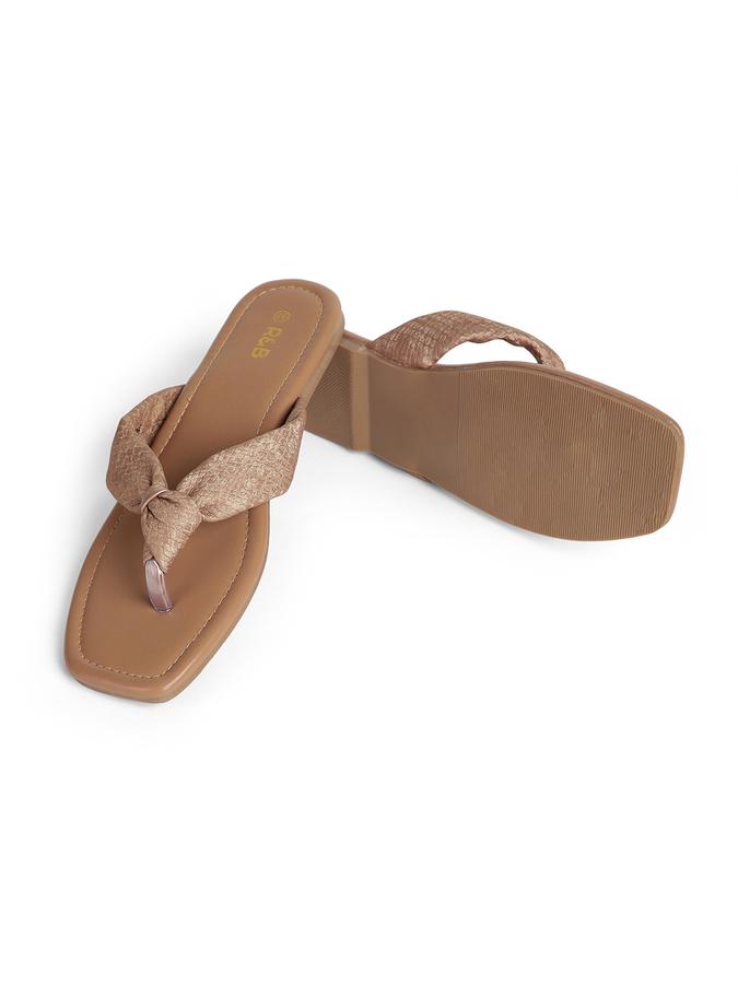 R&B Beige Women PU Solid Flat Sandals 