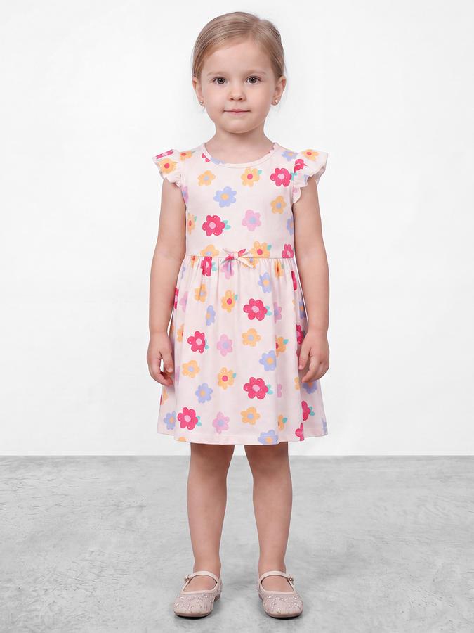 R&B Girls Cream Flutter Sleeves Floral Print Knee Length Dress