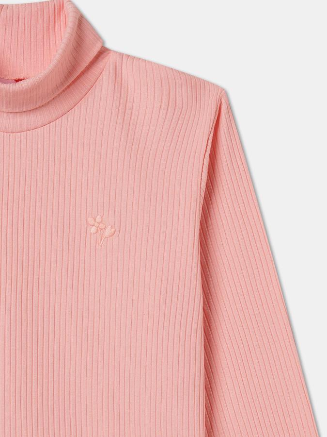 Girls Polyester Blend Regular Fit Turtle Neck Solid T-shirt