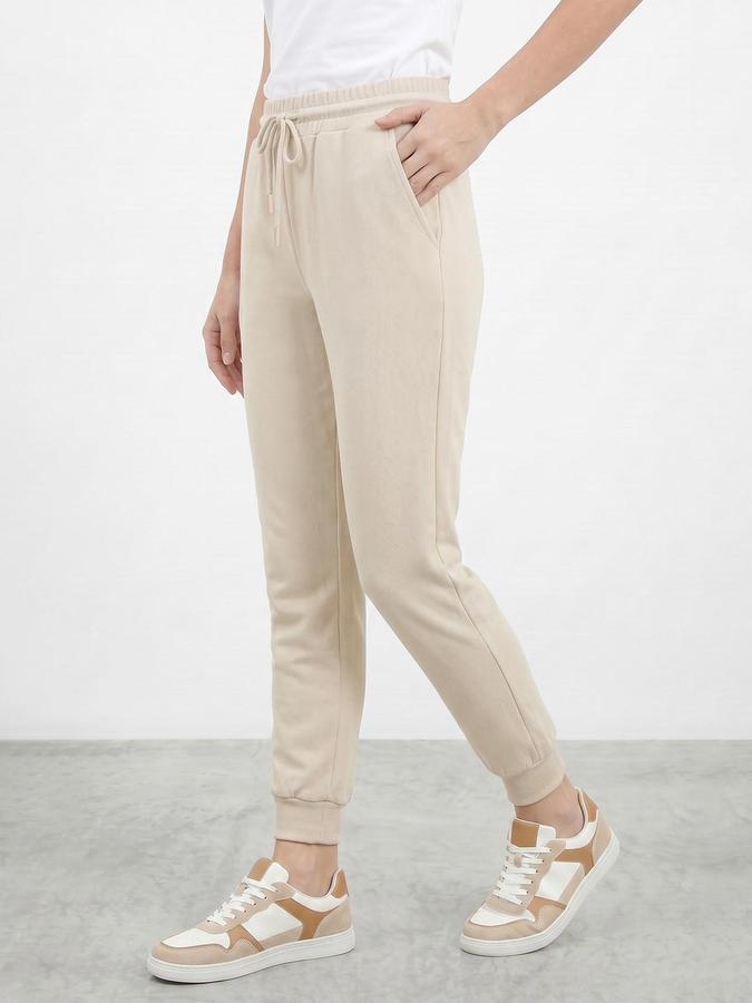 R&B Women Beige Straight Fit Solid Track Pants 