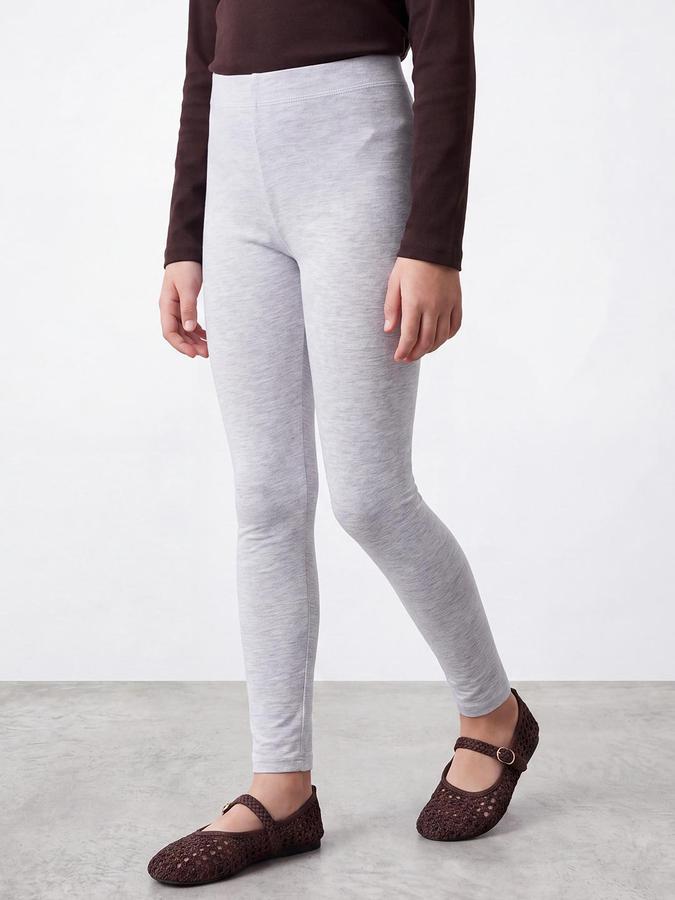 R&B Girls Solid Grey Melange Ankle Length Leggings