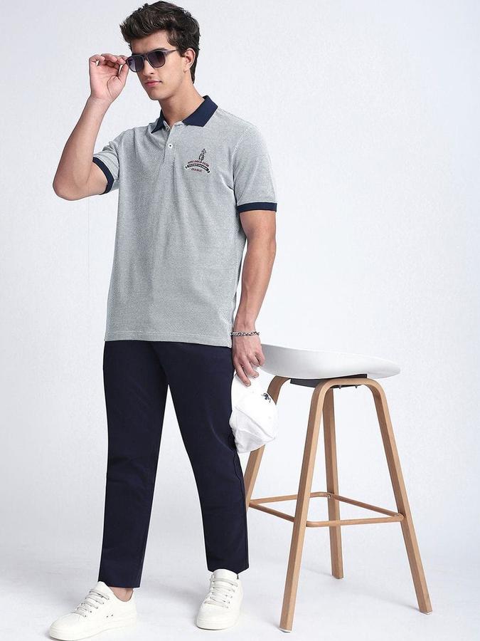 R&B Mens Grey Self Design Polo Collar Short Sleeves T-shirt