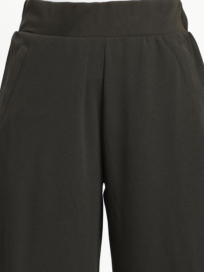 Women Polyester Wide Leg High Rise Solid Pants