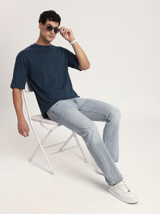 Men Cotton Blend Relaxed Fit Crew Neck Solid T-shirt