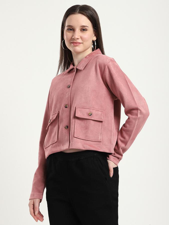 R&B Women Dusty Pink Solid Cropped Jacket
