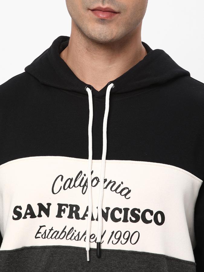 Men Fleece Regular Fit Hooded Colour Block Sweatshirt