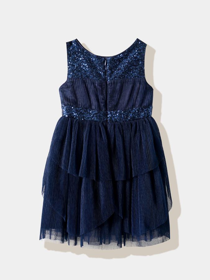 Girls Polyester Fit And Flare Round Neck Sequined Dress