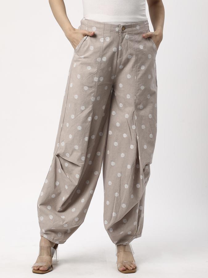 Women Cotton Harem Elasticated Waist Printed Trousers