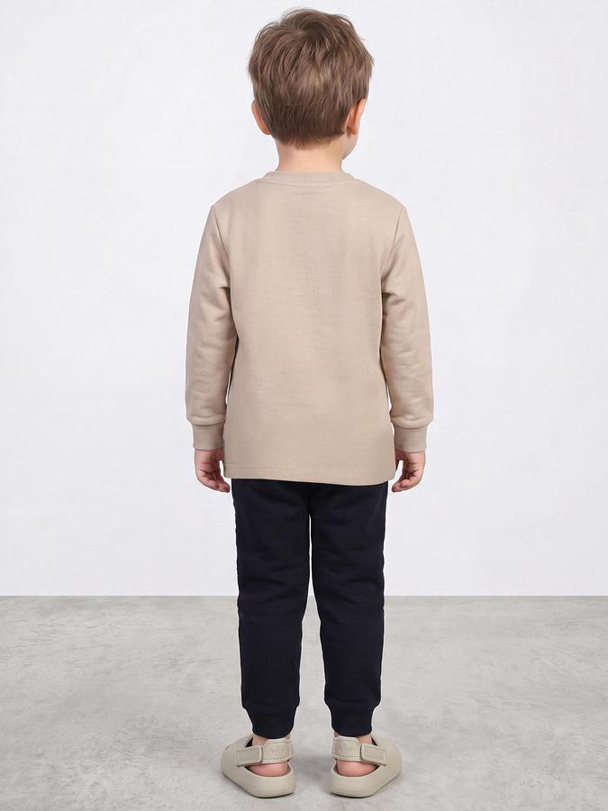 R&B Boys Beige Teddy Bear Print Round Neck Sweatshirt and Joggers Lounge Set