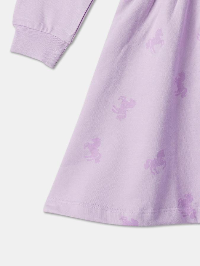 Girls Cotton A-Line Round Neck Printed Dress