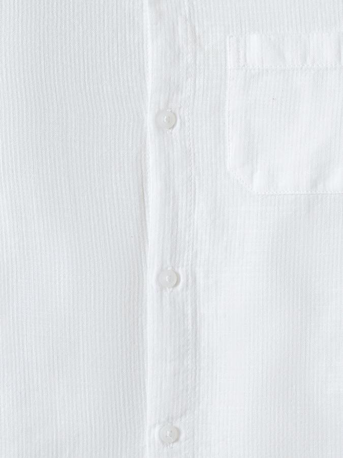 Boys Linen Blend Regular Fit Long Sleeve Mandarin Collar Shirt