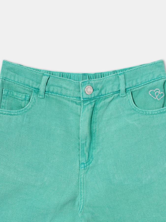 Girls Denim Regular Fit Elastic Waist Frayed Hem Shorts