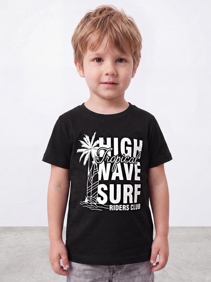 R&B Boys Black Short Sleeve Round Neck Beach Graphic Print T-Shirt