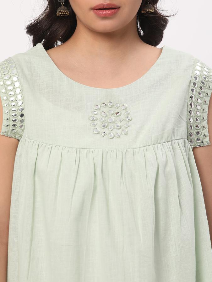 Women Cotton Relaxed Fit Round Neck Embroidered Ethnic Top