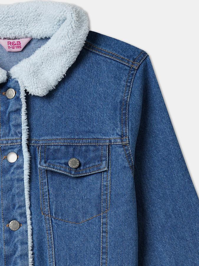 Girls Denim Button Front Sherpa Collar Jacket