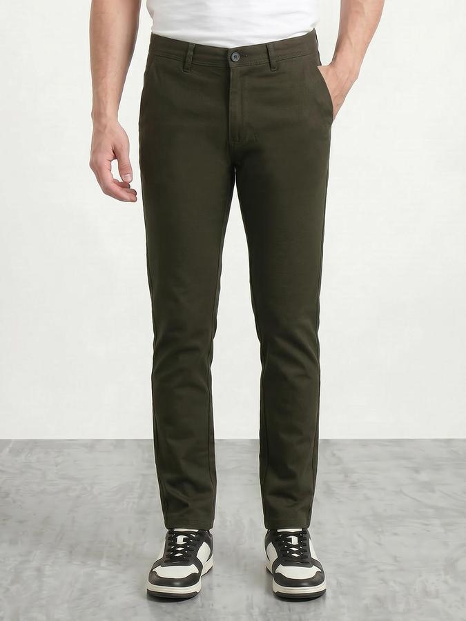 R&B Men's Olive Slim Fit Trousers