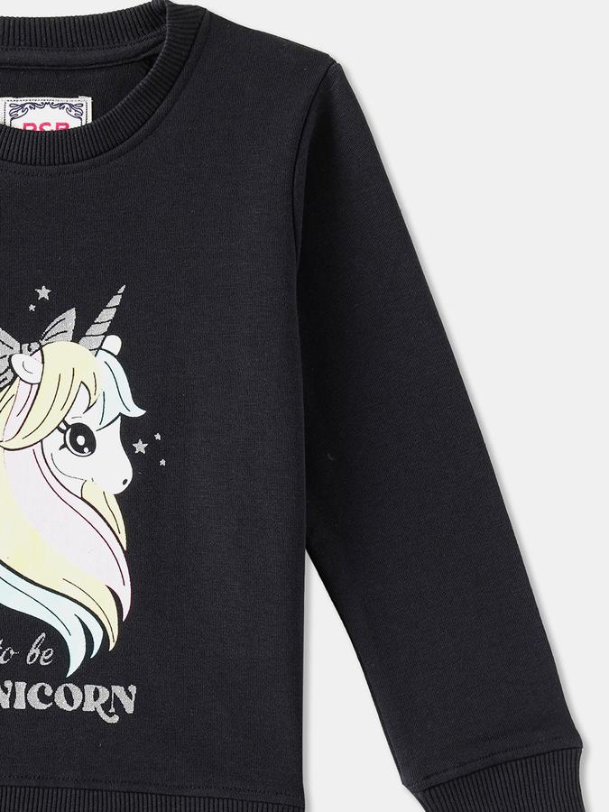 Girls Cotton Blend Regular Fit Crew Neck Graphic Sweatshirt